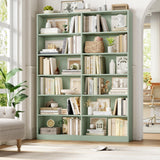 FACBOTALL Bookshelf and Bookcase, 6-Tier Double Wide Bookshelves, Freestanding Display Storage Shelves, Tall Bookcases for Home Decor Bedroom, Living Room, Home Office, Green FACBOTALL