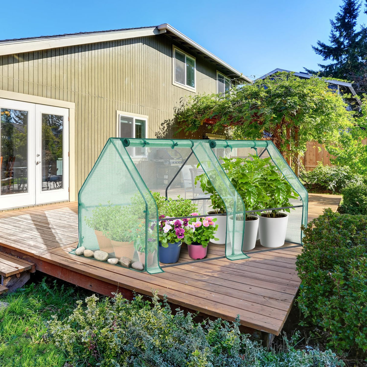 Ohuhu Portable Mini Greenhouse, 71"x36"x36" Greenhouses for Outdoors with Dual Large Zipper Doors & Ground Stakes, Waterproof & UV Protected Plastic Green House for Outside Garden Patio Backyard Ohuhu