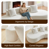 BAMOOLI 109'' Curved Couch, Mid Century Modern Half Moon Sofa, Luxury 3-Seat Couch with High-Density Foam Filled, Raindrop Velvet Fabric Sectional Sofa for Living Room, Apartment, Office, White BAMOOLI