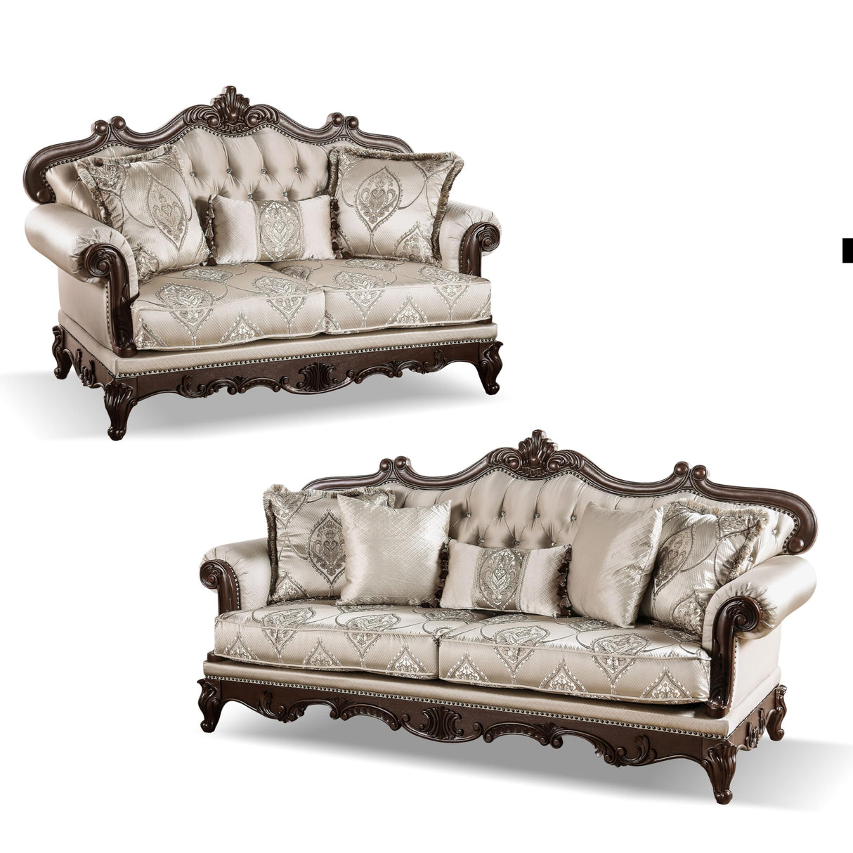 Furniture of America Adelaide Traditional Upholstered Sofa Set with Rolled Armrests, Wooden Loveseat and Comfortable Couch for Living Room, Office, 2-Piece Set, Dark Cherry/Beige Furniture of America