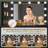 YITAHOME Vanity Desk with Mirror and Lights, Makeup Table with Charging Station, Large Vanity Set with 4 Drawers, Cute Makeup Desk with 6 Storage Shelves, Black YITAHOME