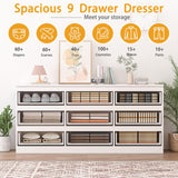JassmiPkwy 70 INCH 9 Drawers Dresser with Power Outlet, Wide High Gloss Chest of Drawers Large, Modern Storage Drawer Dresser for Bedroom, White JassmiPkwy