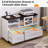 kepptory 2 Drawer File Cabinet with Lock, Rolling File Cabinet for Home Office Fits Files Letter/Legal/F4/A4, Filing Cabinet 2 Drawer with Adjustable Shelf & 2 Lockable Wheels (White + Brown) kepptory