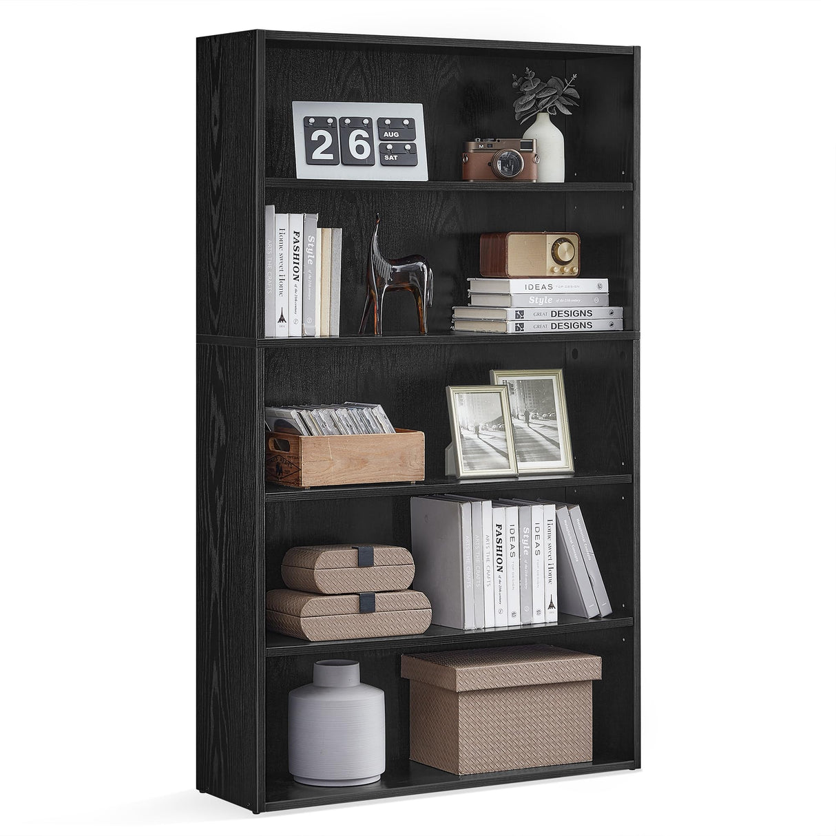 VASAGLE Custos Collection - Bookshelf, 5-Tier Bookcase, Book Shelf, Open Storage Shelf, 9.4 x 30 x 52.8 Inches, for Living Room, Home Office, Dinning Room, Ebony Black ULBC175T56 VASAGLE