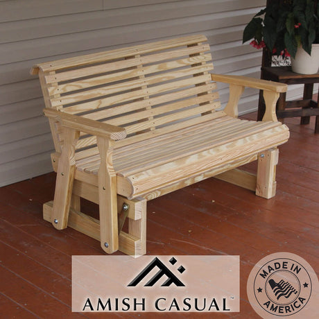Amish Heavy Duty 800 Lb Roll Back Pressure Treated Porch Glider (4 Foot, Unfinished) Amish Casual