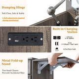 LUXOAK 3-in-1 Vanity Set with LED Lighted Flip Top Mirror, Makeup Table with Fold-Up Panel, Hidden Stool, Charging Station, Small Vanity for Bedroom & Dressing Room, Rustic Grey LUXOAK