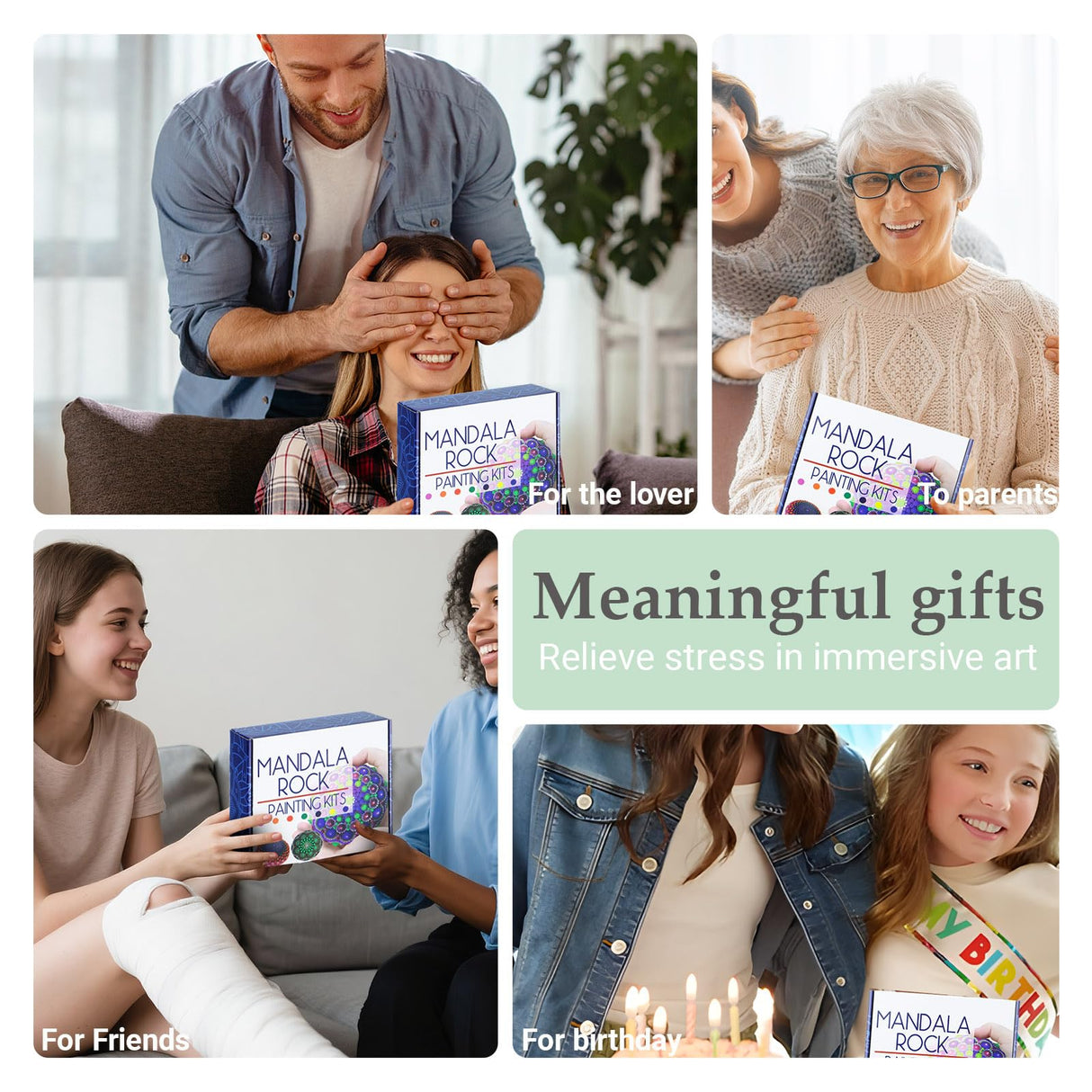 Mandala Rock Painting Arts and Craft Kit for Adults Women - 35 PCS Mandala Dotting Tools Kit - Large Wooden Rocks with Stencils, Acrylic Paints,Dotting Tools - DIY Relaxing and Creative Activity apolyone