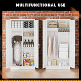 Greenvelly Metal Storage Cabinet with 2 Doors, White 72” Steel Storage Wardrobe Cabinet, Employees Locker Closet Clothing Coat Steel Wardrobe Cabinet with Hanging Rod for Garage, Gym, Home Office Greenvelly