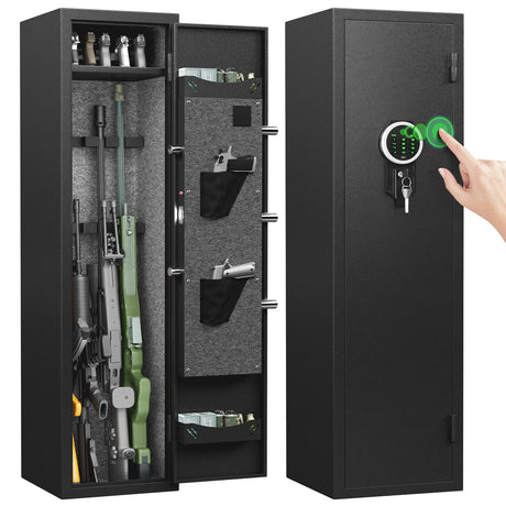 4-5 Biometric Rifle Gun Safe, Large Gun Safes for Home Rifle and Pistols with Backlit Keypad, Quick Access Fingerprint Gun Cabinet with Removable Shelf and Silent Mode kavey