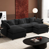 Ihanherry U-Shaped Modern Sofa 111.4" Modular Sectional Cloud Couch with 2 Ottoman, 5-Seat Chenille Deep Seat Sofa with 5 Pillows for Living Room, Black Ihanherry