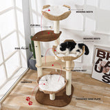 Big Modern Design Cat Tree Tower with White Cloud Mat, Unique Cat Supplies Tower with Scratching Post, Cute Wood Cat Tree Cat Furniture Activity Centre for Indoor Big Cats SHODMI