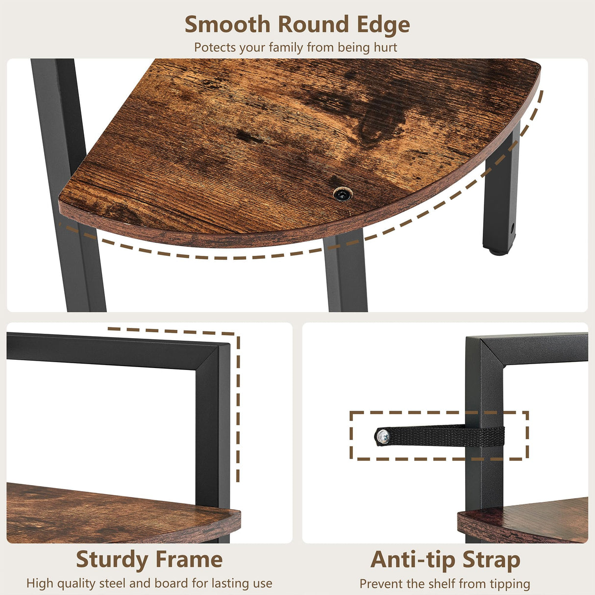 Tajsoon 4-Tier Industrial Corner Ladder Shelf - Rustic Brown Metal Frame for Living Room, Bedroom, Office Tajsoon