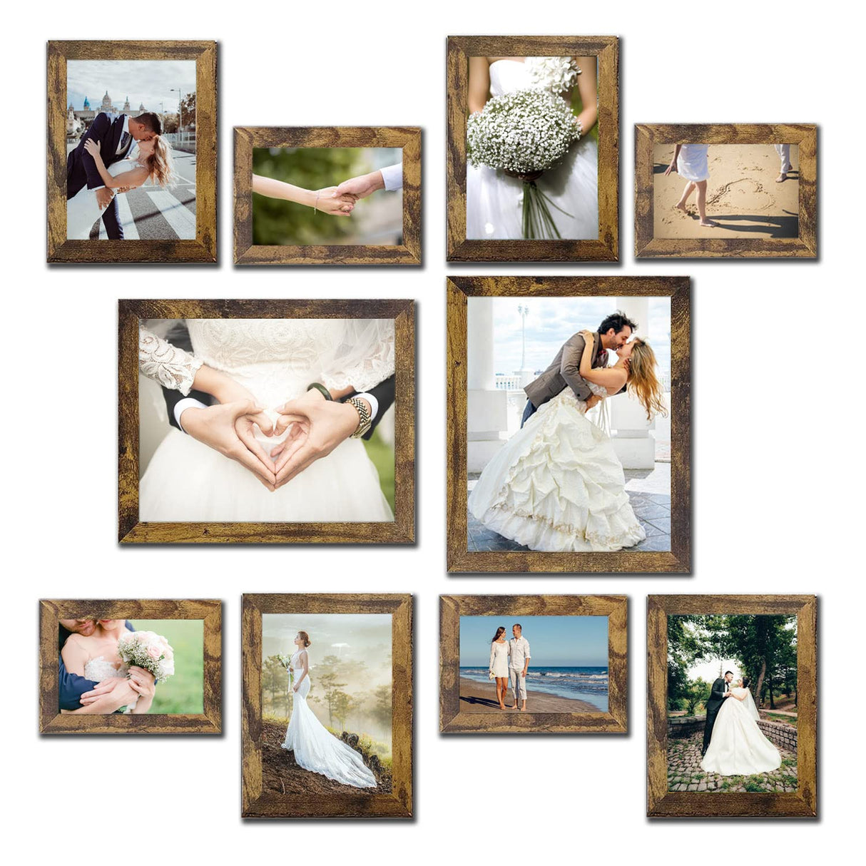 Picture Frame Set 10 pack, Farmhouse Photo Frames, Gallery Wall Frame Collage, with Two 8x10, Four 5x7, Four 4x6 Photo Frame set, in 3 Different Finishes Picture Frames For Wall or Desk,Rustic Brown xnlkros