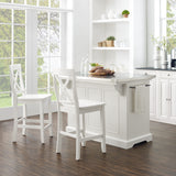 Crosley Furniture Julia Stainless Steel Top Island with Storage, Coffee Bar, and a Set of 2 X-Back Stools, White Crosley Furniture