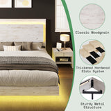 AMERLIFE Distressed White Full Bed Frame with Floating Design, Recline Headboard & Versatile RGB LED Lighting AMERLIFE