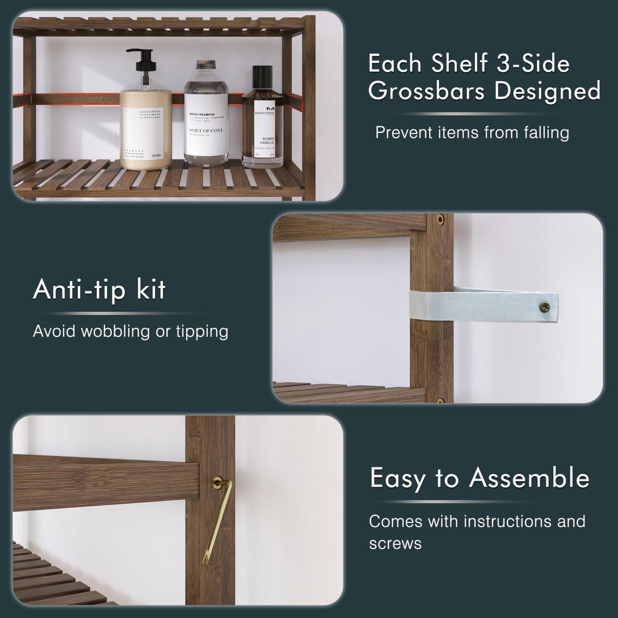 HITNET Bookcase, Bamboo Bookshelf, 6-Tier Adjustable Tall Open Book Shelf, Free Standing Storage Shelves Organizer, Flower Plant Display Stand, Walnut HITNET