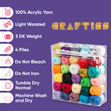 CRAFTISS 30x0.7Oz Acrylic Yarn Mini Skeins - 1300 Yards of Soft Yarn for Crocheting and Knitting Craft Project, Assorted Starter Crochet Bulk Kit for Adults and Kids CRAFTISS