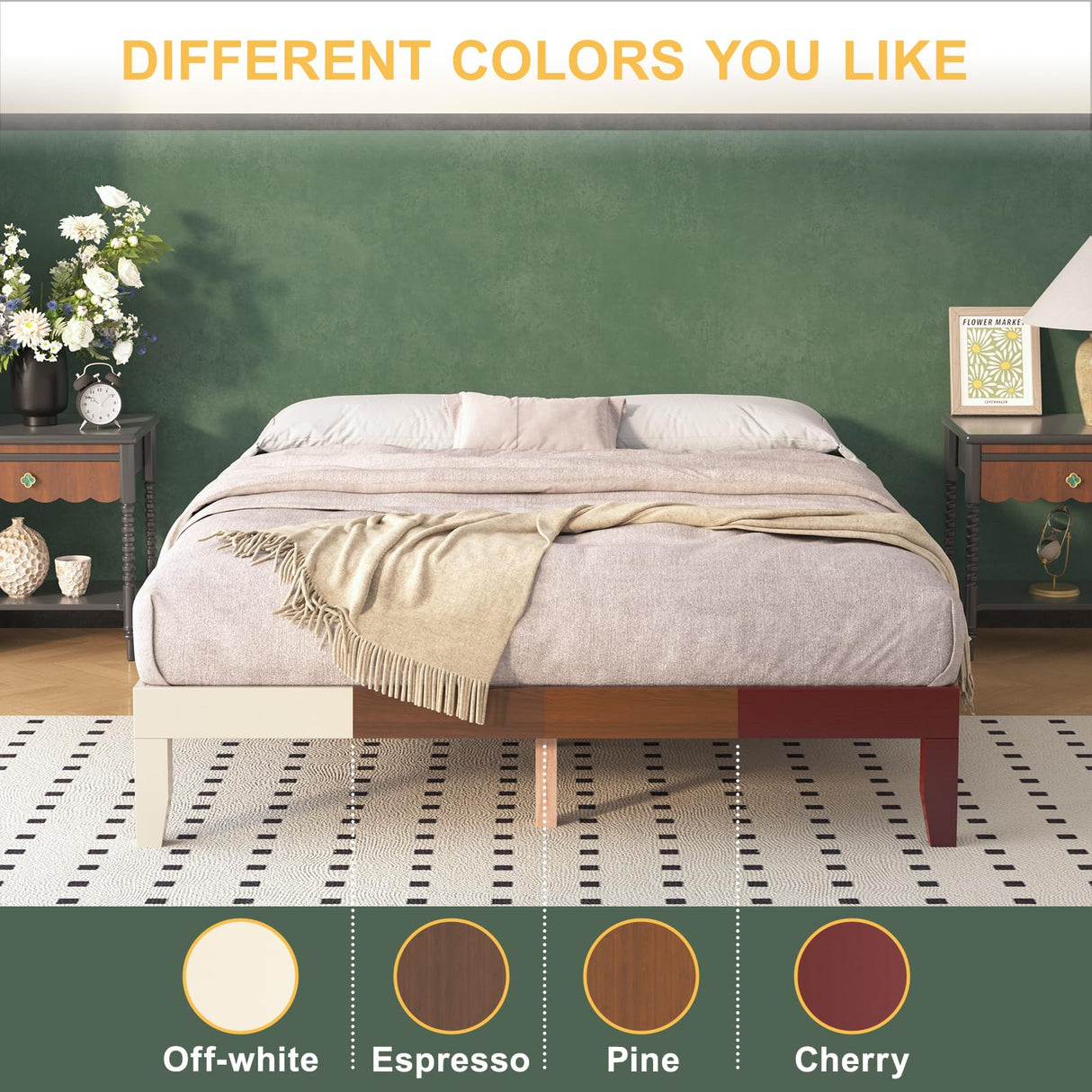 Natulliy Queen Bed Frames,Wood Platforms Bed with Wooden Slats Support,No Box Spring Needed,Easy Assembly,Queen,Pine Natulliy