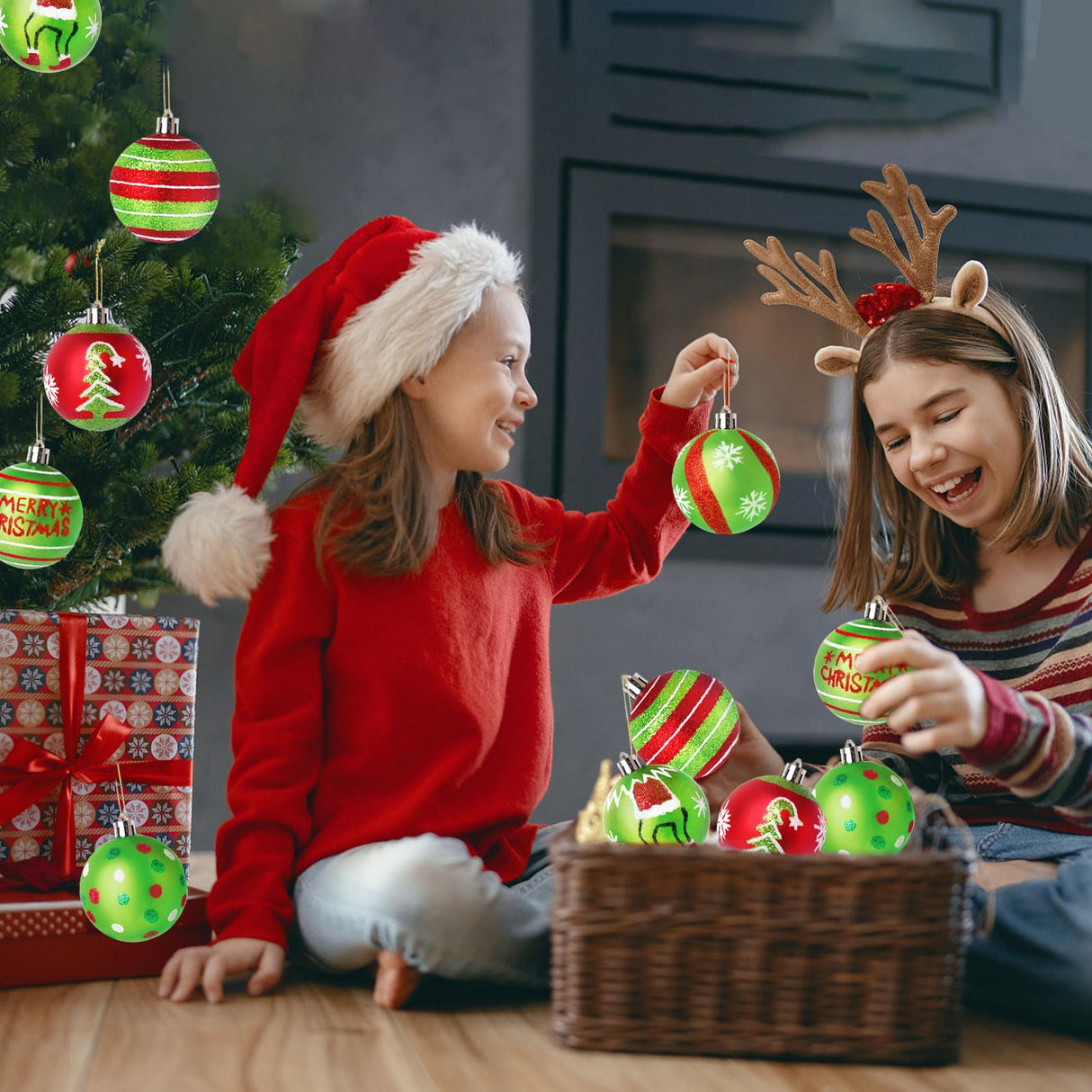 Wninbu 12 Pcs 2.4 Inch Christmas Ball Ornaments for Tree,Red and Green Glittering Hanging Bulbs Pendants for Christmas Tree Decorations Wninbu