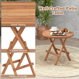 Tangkula Patio Folding Side Table, Teak Wood Round End Table with Slatted Tabletop, Sturdy X-Shaped Wood Frame, Portable & Lightweight Compact Table for Camping, Picnic, Backyard (1) Tangkula