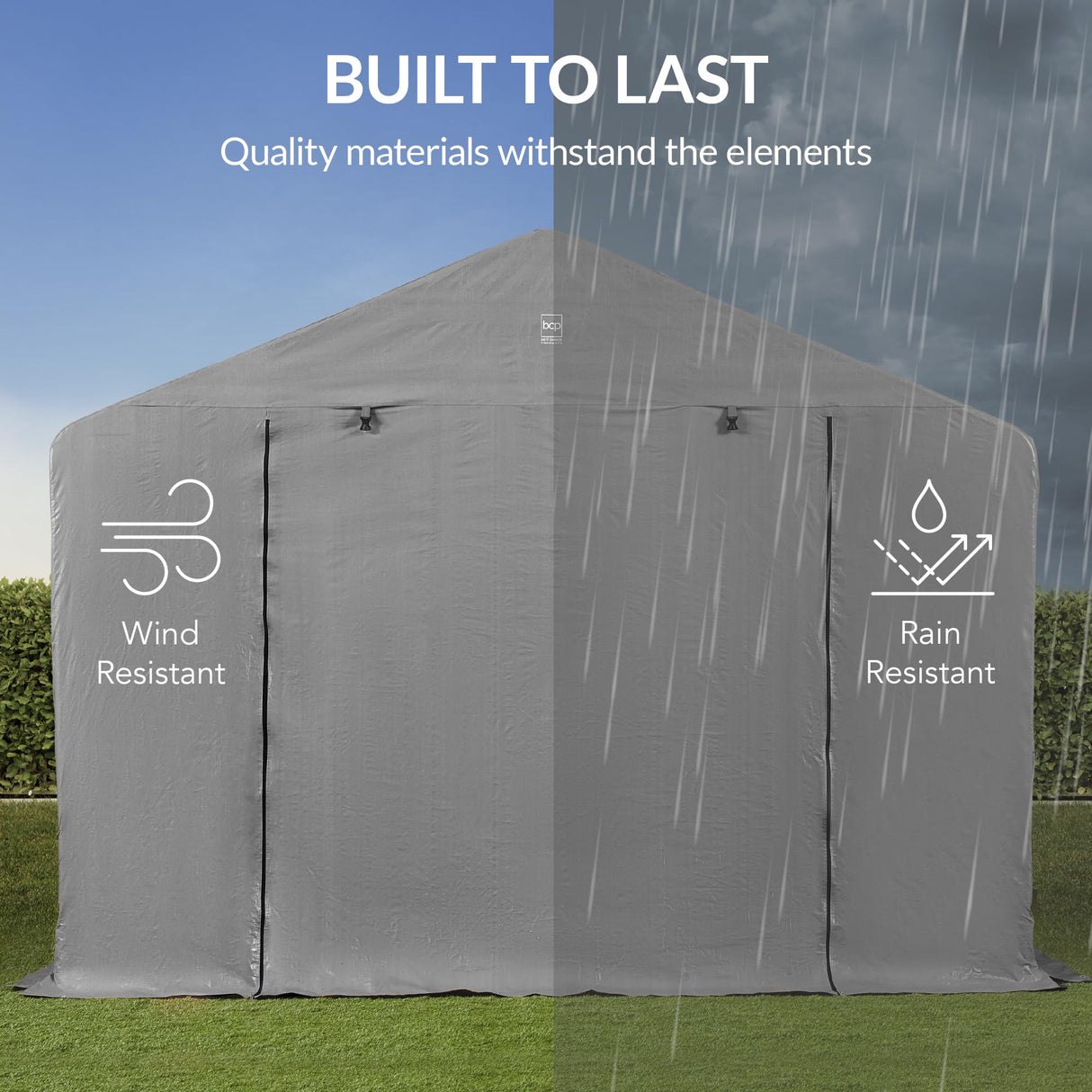 Best Choice Products 10x8ft Outdoor Storage Shed, Carport, Canopy Shelter, Dual Doors & Windows, Metal Frame, Weather-Resistant, Perfect for Storing Motorcycle, Bike, Garden Tools – Gray Best Choice Products