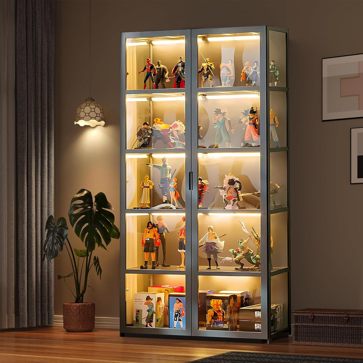 TVMCNA 67" Display Cabinet, Curio Display Cabinet with Door and 4 Adjustable Shelves, Large Capacity Storage Cabinet Collectibles Toy Display Case for Living Room TVMCNA