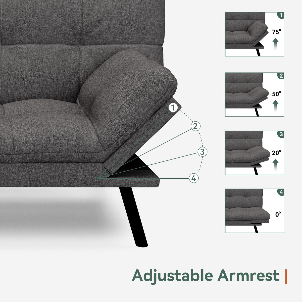 Opoiar Convertible Futon Sofa Bed,71" Memory Foam Futon Couch,Detachable Cushion,Adjustable Backrest & Armrest,Linen Modern Loveseat Sleeper Recliner for Living Room,Office,Apartment,Light Grey Opoiar