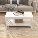 ChooChoo Farmhouse Coffee Table, Pure White Living Room Table with Shelf, 40 Inch ChooChoo