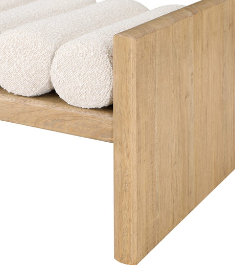 Meridian Furniture Waverly Collection Modern | Contemporary Bench with Solid Wood Rich Finish, Luxurious Boucle Fabric, 52" W x 19" D x 18" H, Cream Meridian Furniture