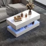 OC Orange-Casual LED Coffee Table with Storage, High Glossy Center Table with 2 Sliding Drawers, Modern Stylish Rectangle Coffee Table Double Layer with Open Display Shelf for Living Room (White) OC Orange-Casual