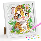 SENQAO Tiger Diamond Art Kit for Adults with Frame Art and Crafts for Adults Ages 6-8 -10-12 Easy to DIY Diamond Art for Adults and Adult Beginners Home Wall Decoration 7.1x7.1inch SENQAO