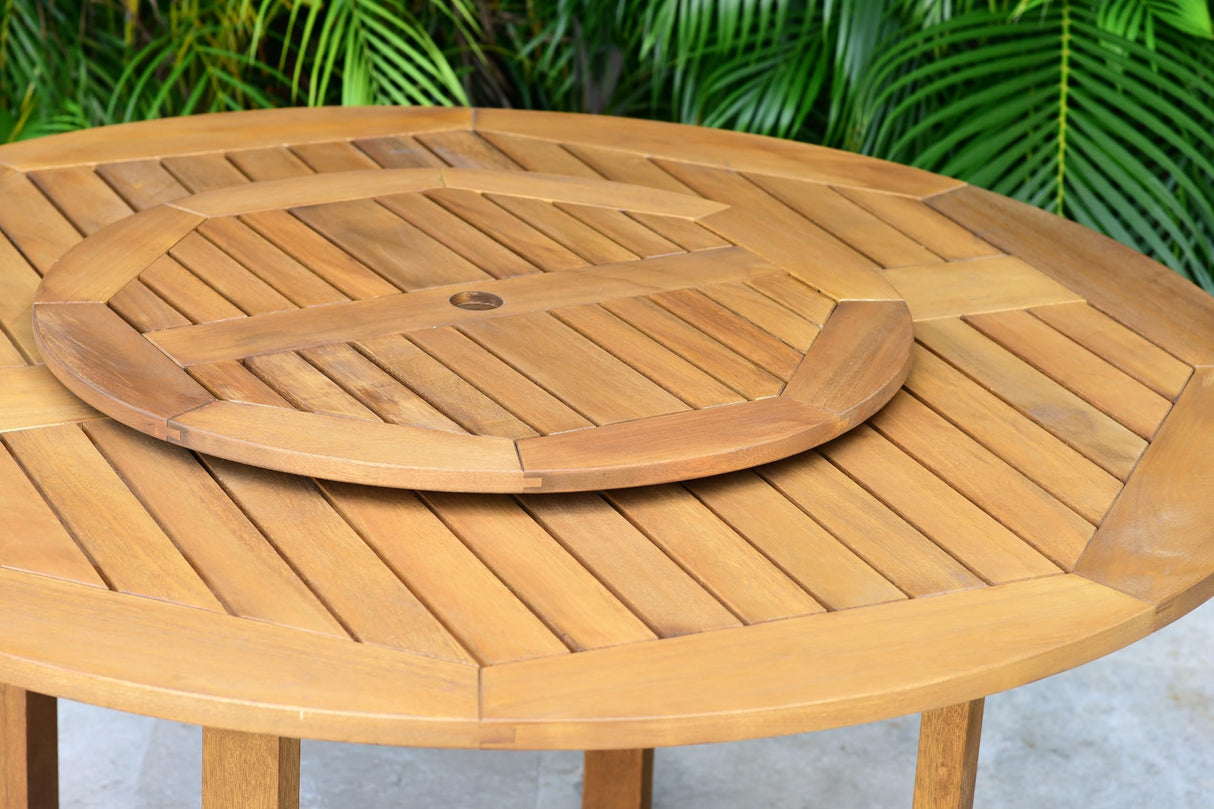 Amazonia Powell 7-Piece Wood Patio Dining Set | Round Eucalyptus Table with Lazy Susan | Ideal for Outdoors Amazonia