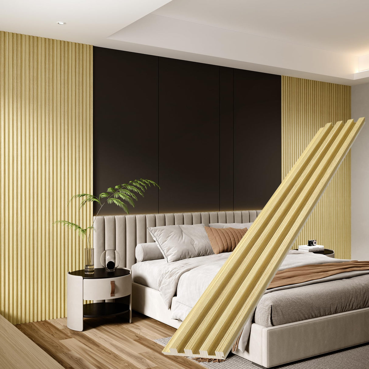 ROOMTEC 4 Packs 94.5” x 5.7” Solid Wood Panels for Wall, Acoustic Wood Slat Wall Panels for Interior Wall Decor，TV Background, Living Room (Oak) ROOMTEC