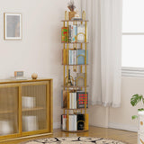 Merkisa 5 Tier Rotating Bookshelf, 360° Spinning Bookshelf Tower, Narrow Corner Book Shelf, Revolving Bookcase Corner Tall Book Shelf for Small Spaces, Bedroom, Living Room, Gold Merkisa