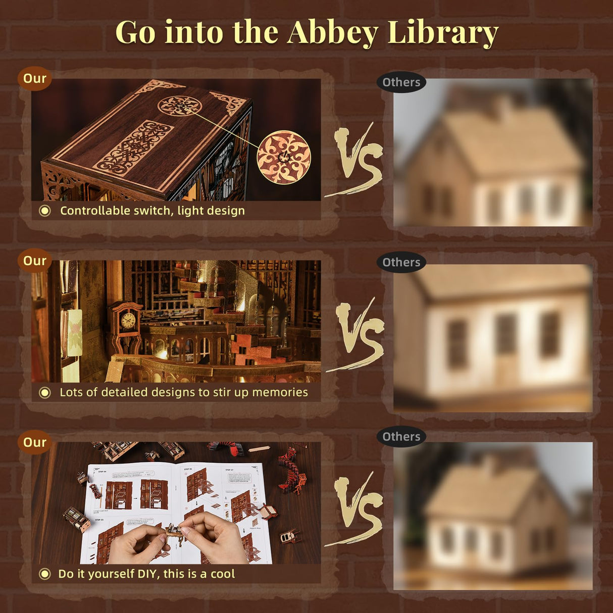 MiniCity Book Nook Kit, DIY Miniature Dollhouse Booknook Kit, 3D Wooden Puzzle Bookend Bookshelf Insert Decor with LED Light for Teens and Adults (Abbey Library) MiniCity