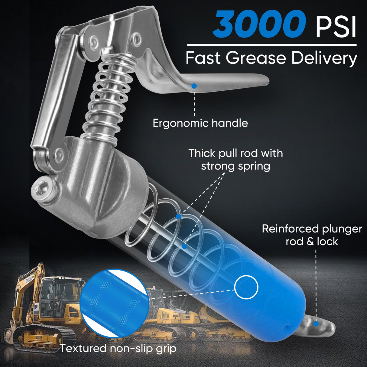 KRETLAW Mini Grease Gun (3000PSI) with Double 3oz Cartridge Grease and 12'' Flex Hose, Reinforced Coupler for Automotive,Marine KRETLAW