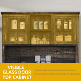 DWVO Kitchen Pantry Storage Cabinet with Tilt-Out Trash Can Fit 10 Gallon, Tall Farmhouse Kitchen Hutch Cabinets with Charging Station & Microwave Stand for Home Living Dining Room, Dark Rustic Oak DWVO