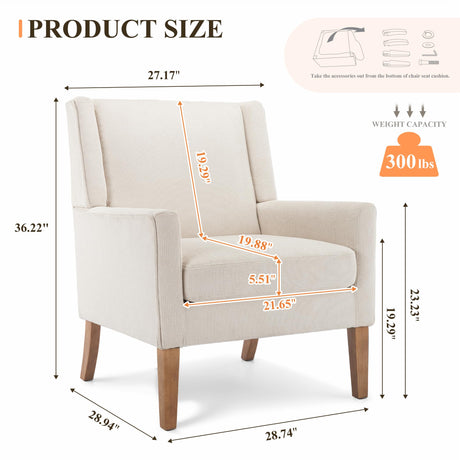 Accent Chairs for Living Room, Mid-Century Wooden Fabric Living Room Chairs, Arm Chair, Side Chairs for Living Room, Bedroom, Reading Nook CHAIRKER