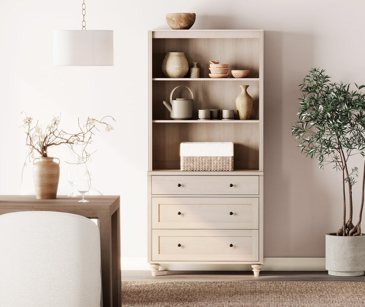 WAMPAT 3 Tier Bookshelf with 3 Drawers, 72" Tall Bookcase Large Farmhouse Display Book Case Shelf with 3-Tier Open Book Shelfs，Library Wood Bookshelves for Living Room,Kitchen, Light Oak WAMPAT