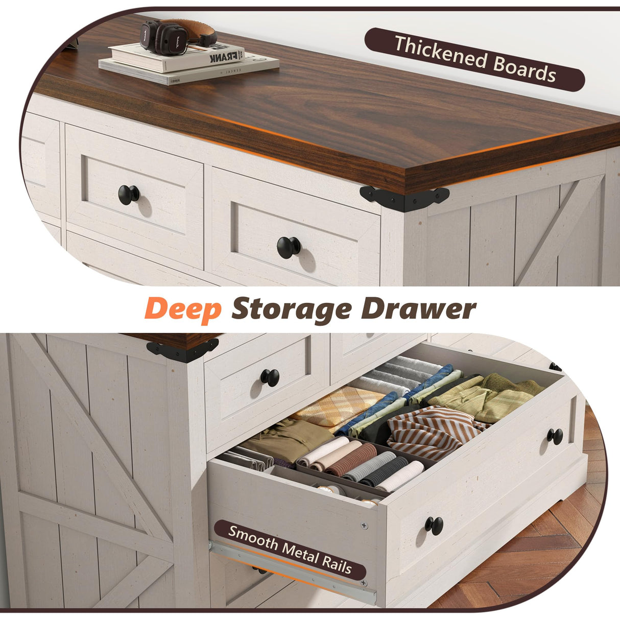 EnHomee 10 Drawer Dresser for Bedroom, 55" Wide Wood Dressers & Chest of Drawers Vintage Design TV Stand for Bedroom, Hallway, Antique White EnHomee