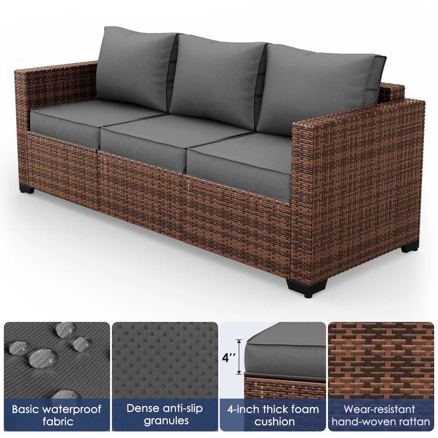 Amopatio Patio Furniture Set with Fire Pit Table, 8 Pieces Outdoor Oversized Sectional Sofa Wicker Patio Armrest Couch, 44" Fire Pit Conversation Sets with Storage Table, Waterproof Covers (Grey)