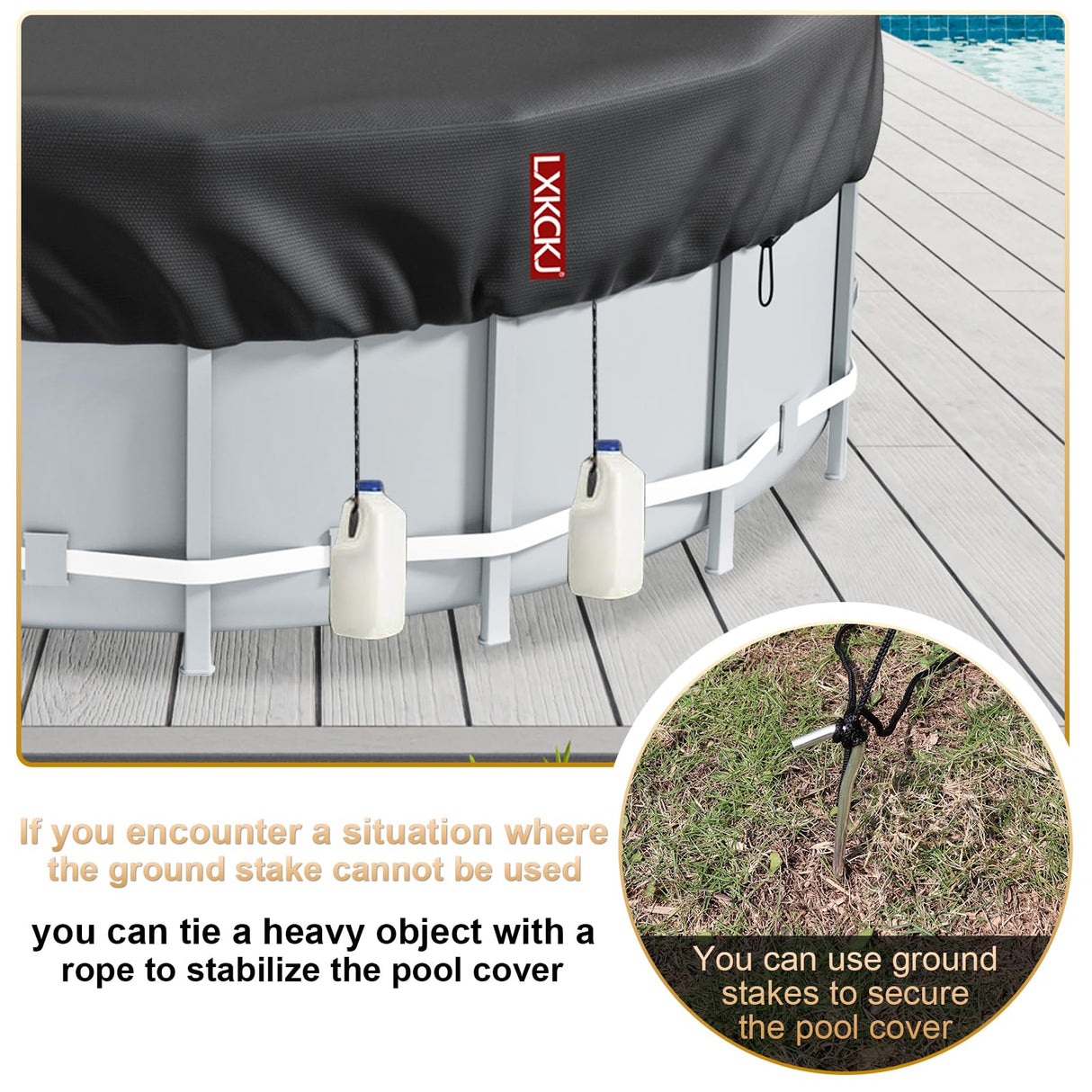 LXKCKJ 21 Ft Round Pool Cover, Winter Covers for Above Ground Pool, Winter Pool Cover Protector with Drawstring Design Increase Stability, PE Tarp Ideal for Waterproof and Dustproof (Black) LXKCKJ