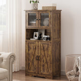 IDEALHOUSE Rustic Brown Freestanding Storage Cabinet with Glass Doors and Adjustable Shelves IDEALHOUSE
