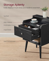 VASAGLE Nightstands, Set of 2, Bedside Tables with Hidden Drawers, Mid-Century End Tables, Ebony Black VASAGLE