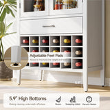 ONBRILL 71" Tall Wine Bar Cabinet, Arched Storage Cabinets with Door, Whiskey Station with Wine Rack and Glass Holder, Liquor Bar Cabinet for Home Kitchen Living Dining Room (Off White) ONBRILL