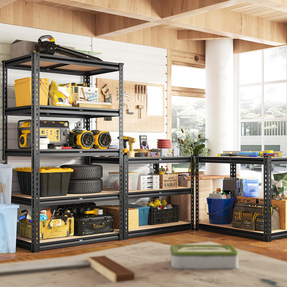 REIBII 2000LBS Storage Shelves 5 Tier Garage Shelving Heavy Duty Metal Shelves for Storage Adjustable Metal Shelving Units for Kitchen Pantry Basement, 28" Wx 13.8" Dx 59.8" H REIBII