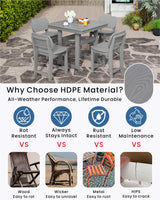 BIVODA 5-Piece HDPE Outdoor Patio Dining Set (Includes 1 Square Table and 4 Chairs) (All-Weather, Easy to Assemble, Umbrella Hole, 10+ Years of Lifespan) - Grey BIVODA