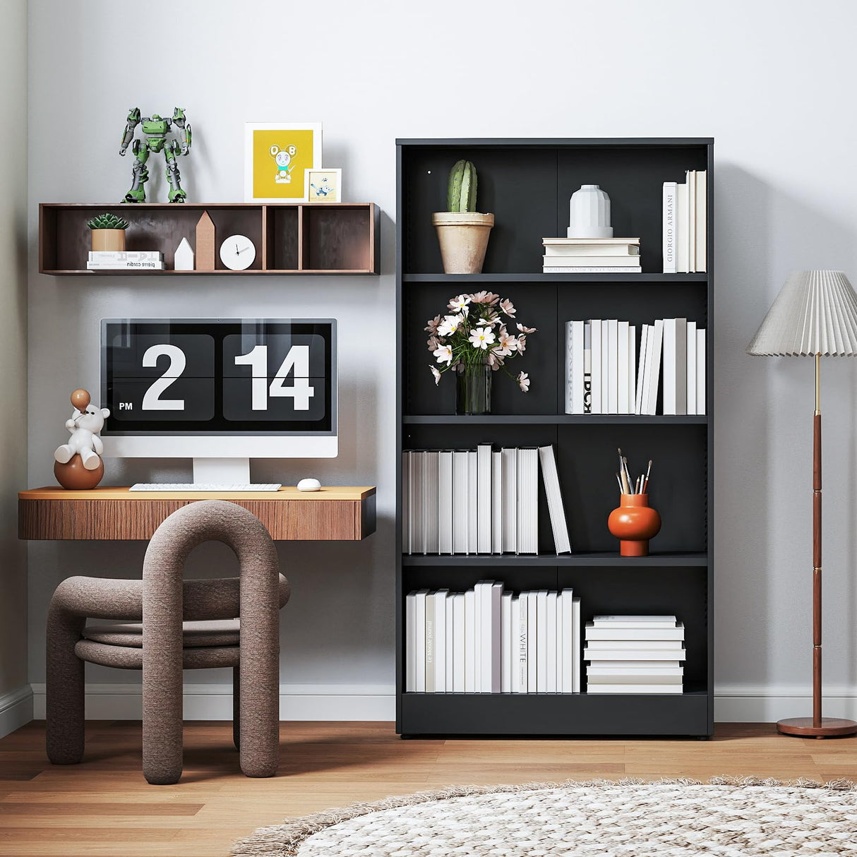 IRONMIX Metal Open Bookcase, 4-Tier Bookshelf with Adjustable Storage Shelves, Modern Black Bookshelf for Small Places, 59" Tall Book Shelf, Cabint Display Case for Home Office, Library, Living Room IRONMIX