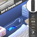 Bellemave Full Size Corner Bed Frame with Storage, Full Captains Bed with Charging Station and LED Light, Wood Daybeds with L-Shaped Bookcase and 2 Drawers, Black Bellemave