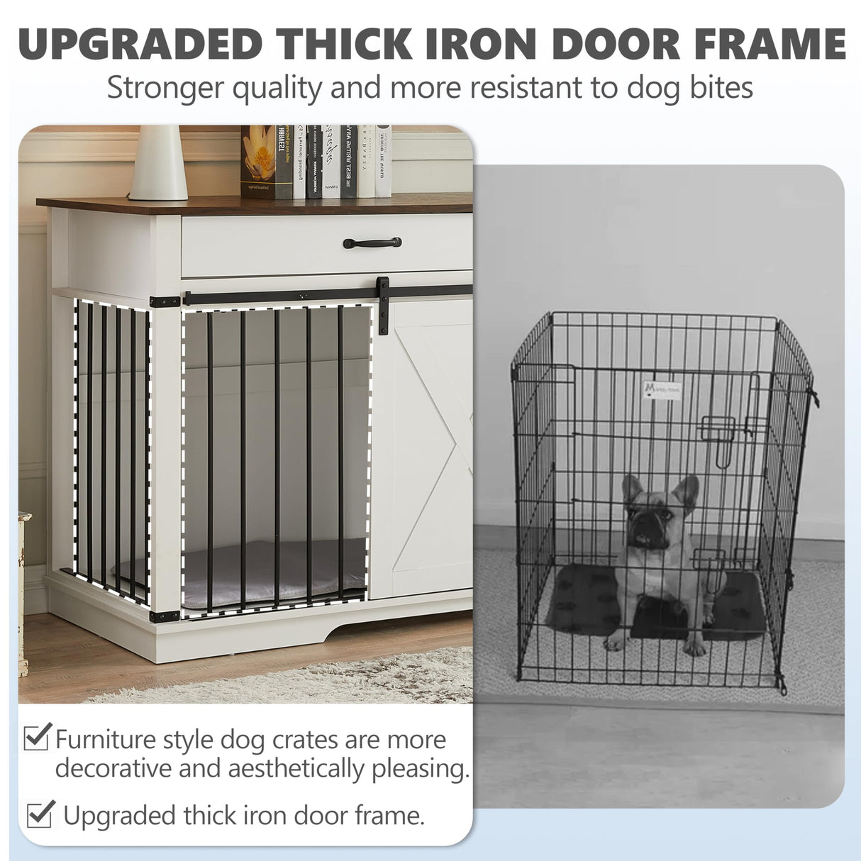 72.5" Extra Large Furniture Style Double Dog Crates for Large Breeds, XXL Wooden Dog Kennel Furniture with Drawers, Divider, Water Resistant & Barn Door for 2 Dogs, White EDYO LIVING